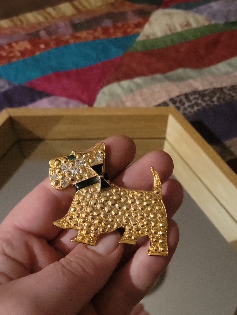 Gold Tone Rhinestone Scottie Dog Brooch